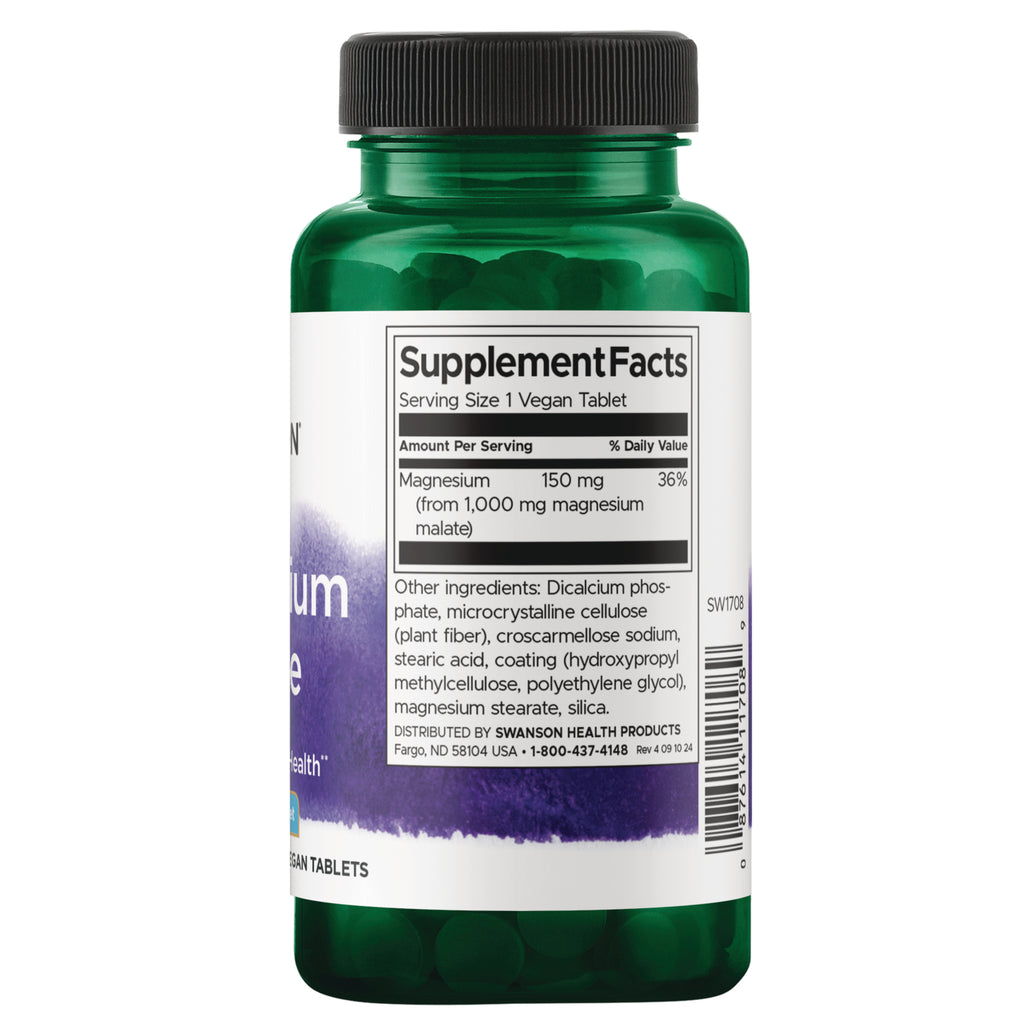 SW1708 | Supplement Facts panel: Magnesium 150 mg (from magnesium malate), 36% Daily Value - Thumbnail