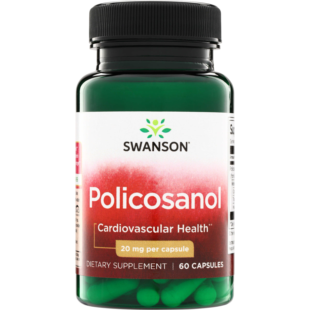 SWU204 | Swanson Policosanol, 20 mg per capsule, Cardiovascular Health, dietary supplement, 60 capsules bottle