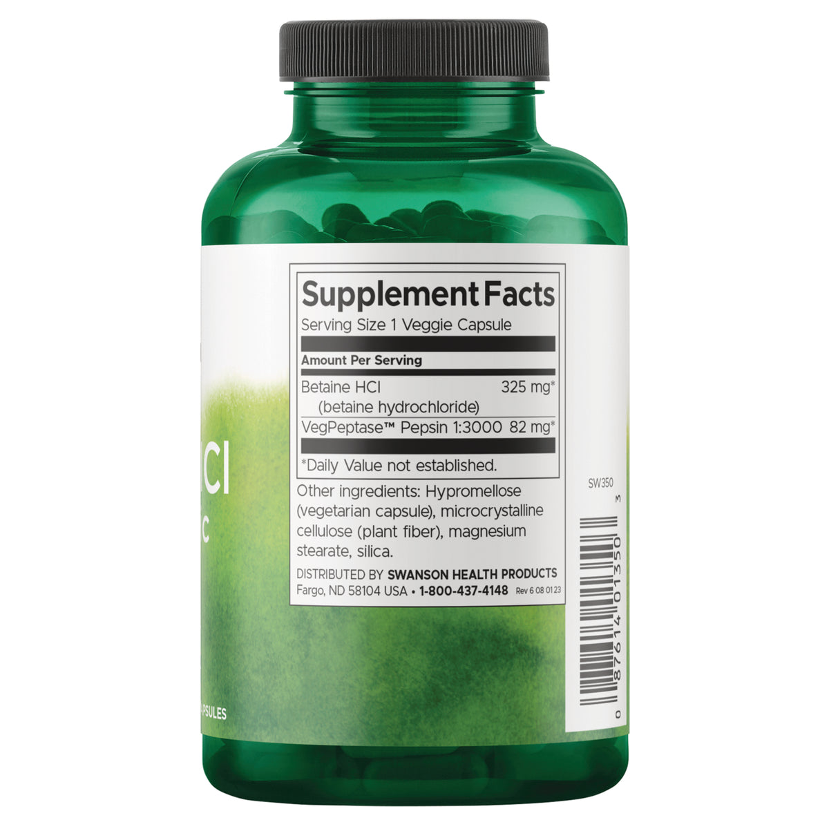 SW350 | Back label with supplement facts and serving information
