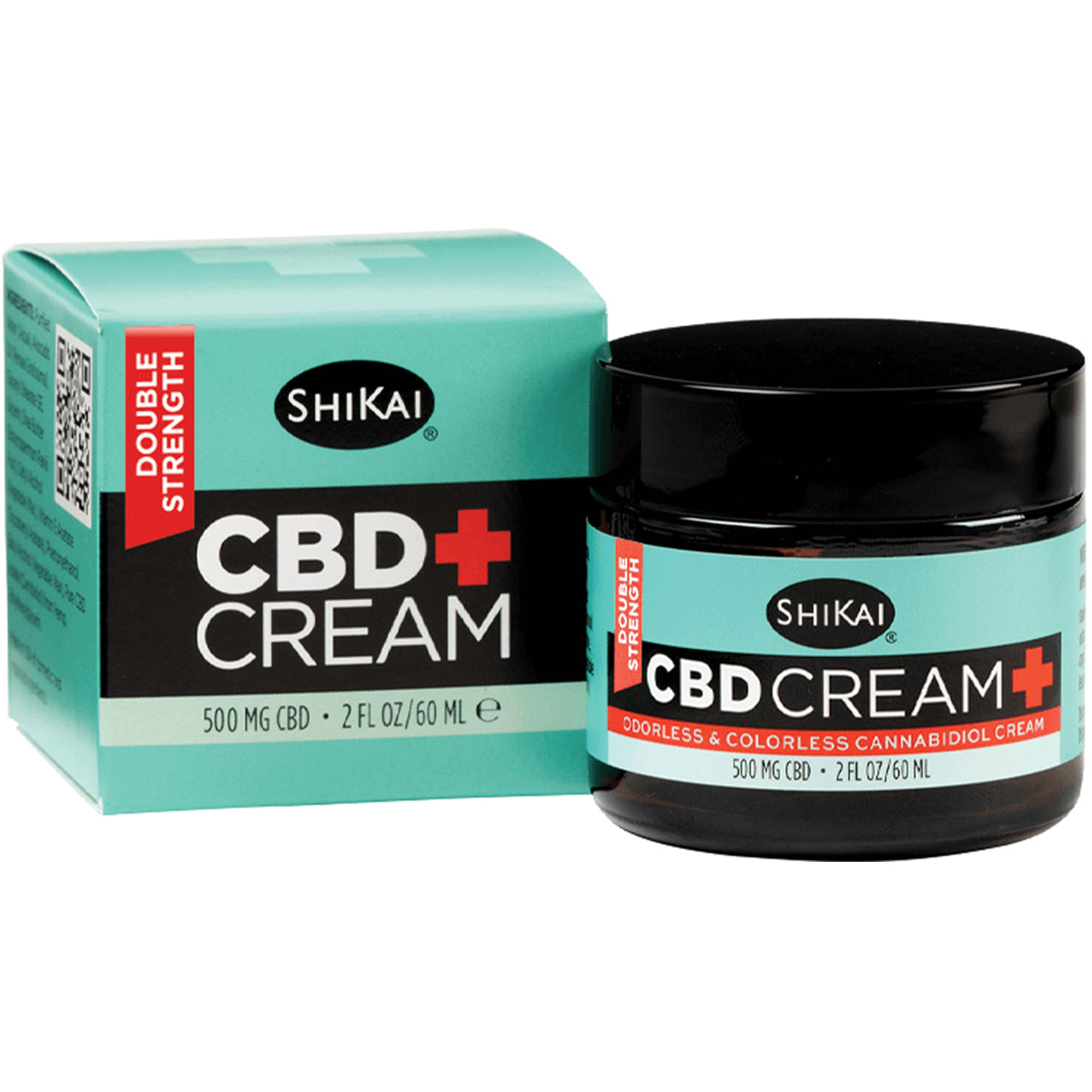 SHK060 | ShiKai CBD cream jar and box, 500 mg CBD, 2 fl oz/60 ml, teal packaging