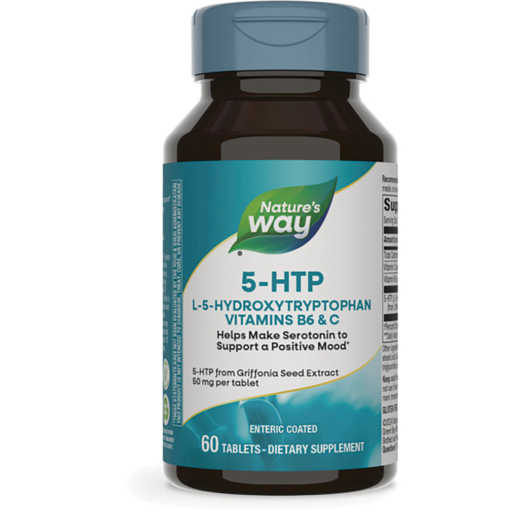 NW593 | Nature's Way 5-HTP supplement bottle front, L-5-hydroxytryptophan with vitamins B6 & C, 60 tablets - Thumbnail