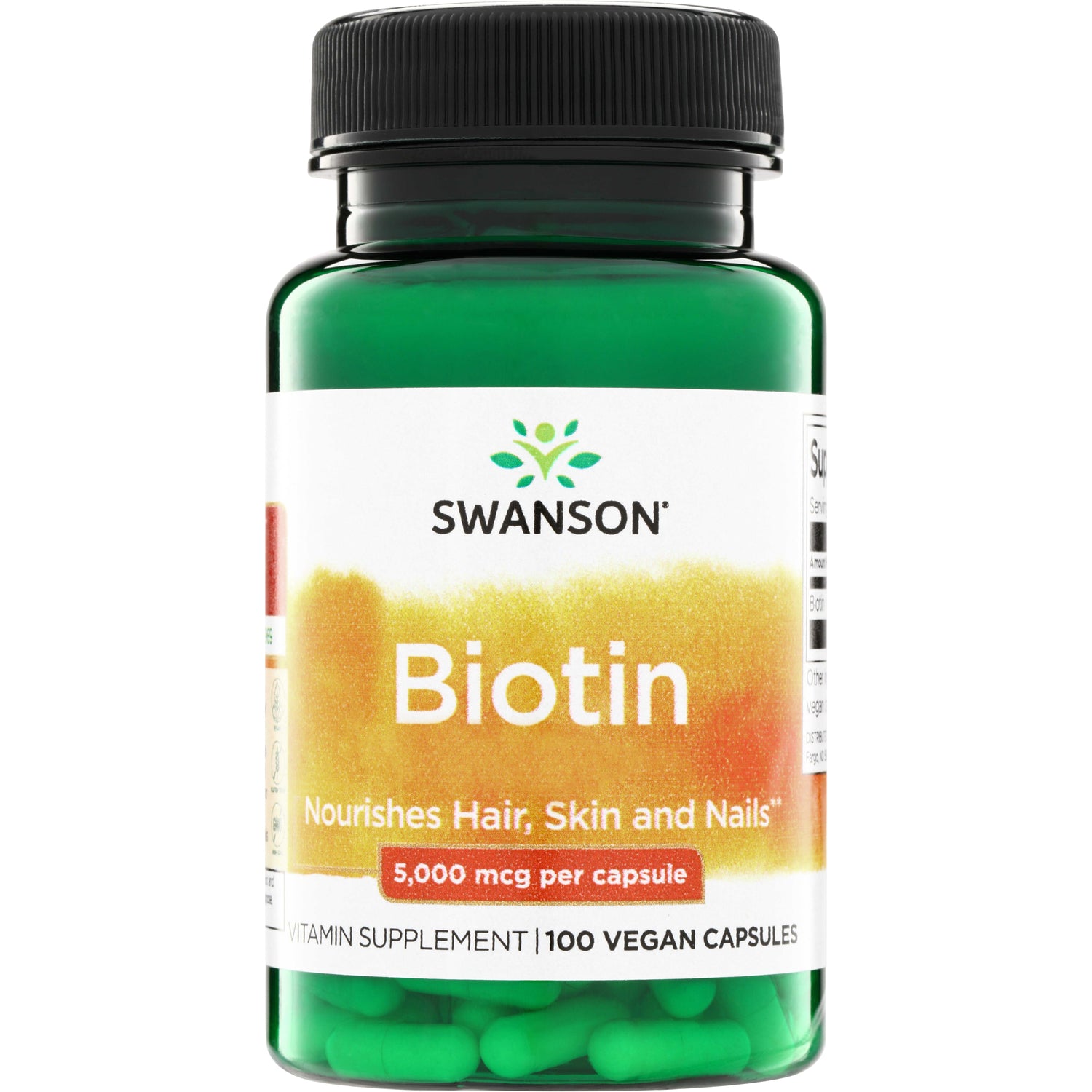 SW877 | Swanson Biotin, 5,000 mcg per capsule, 100 vegan capsules; Nourishes Hair, Skin and Nails