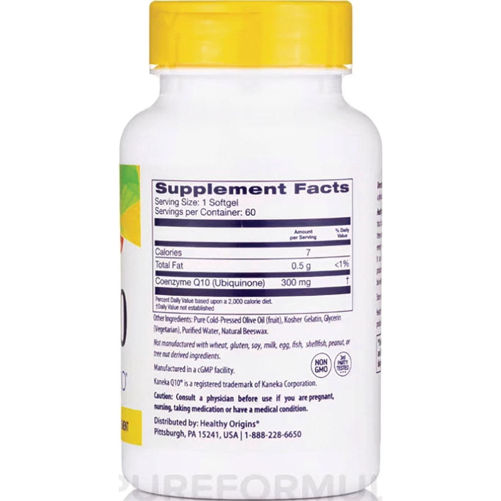 Bottle back showing Supplement Facts panel listing Coenzyme Q10 (Ubiquinone) 300 mg, serving size and ingredients - Thumbnail
