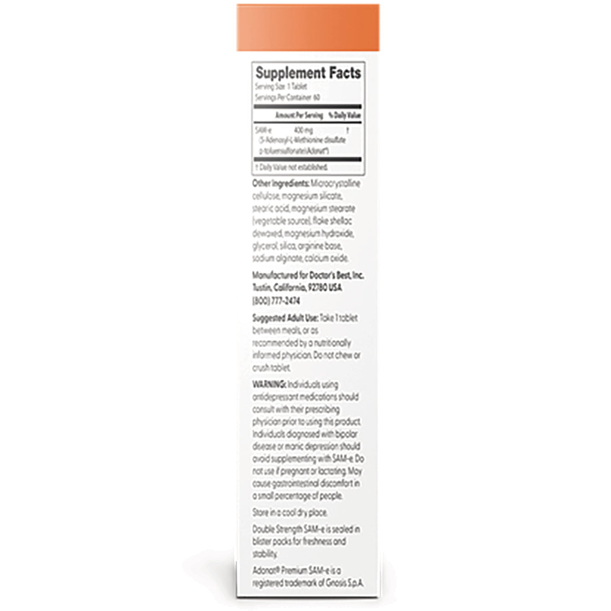DB185 | back panel showing Supplement Facts, ingredients and warning text on white supplement box