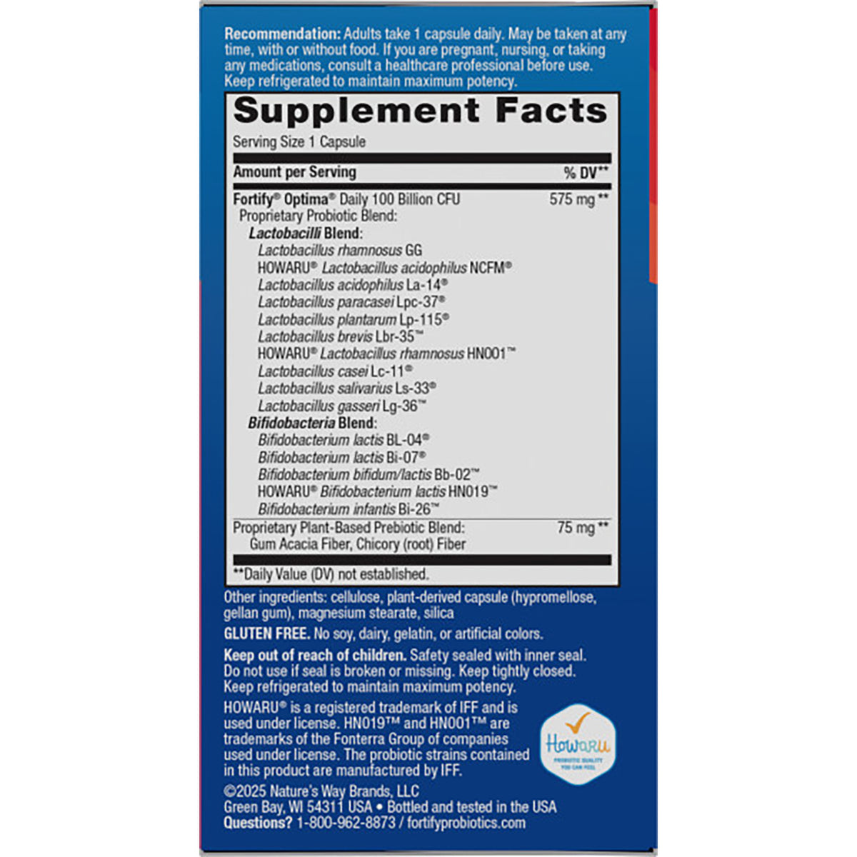 NW804 | Supplement Facts panel and ingredient list on blue box back