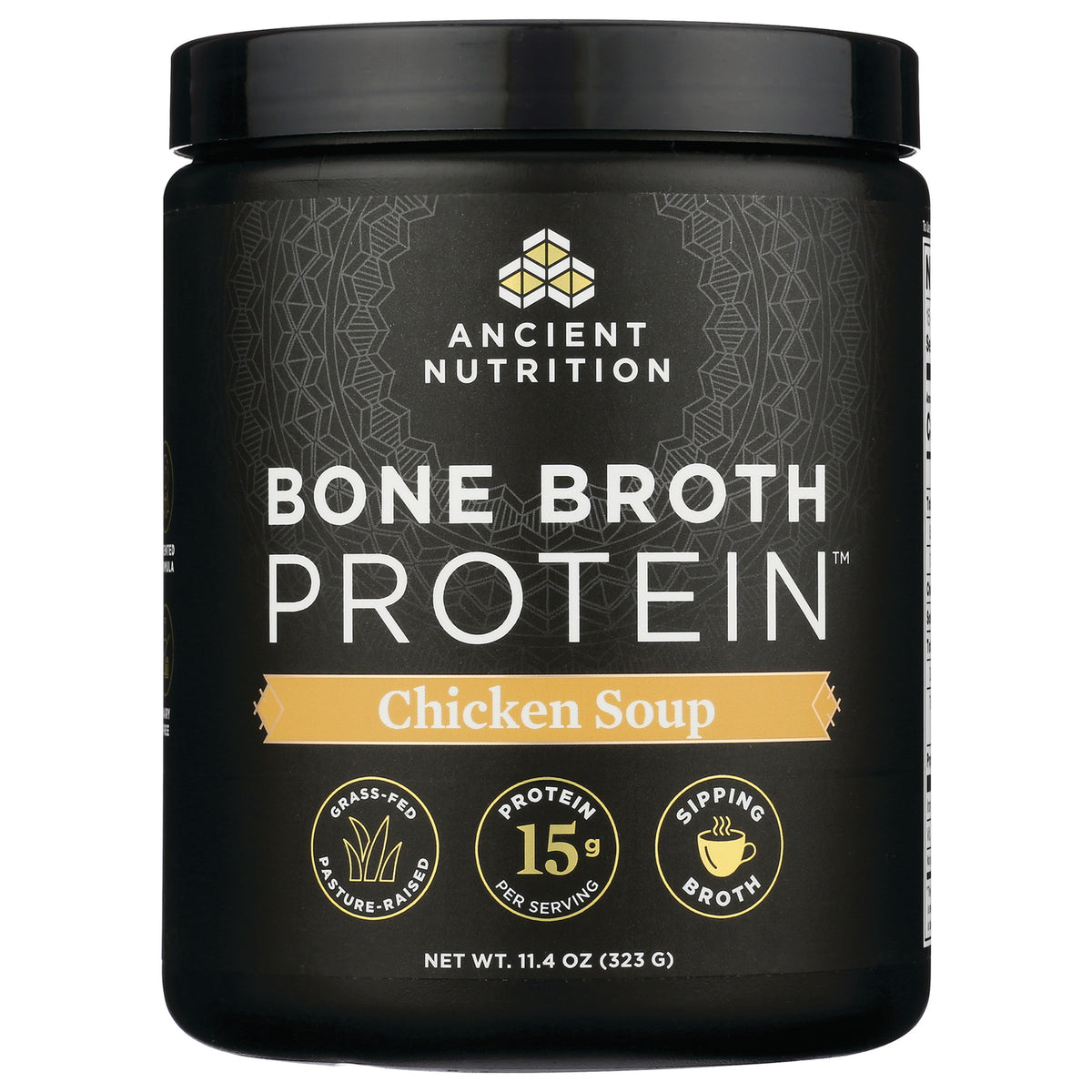ATN095 | Ancient Nutrition Bone Broth Protein tub, Chicken Soup flavor, 15 g protein per serving