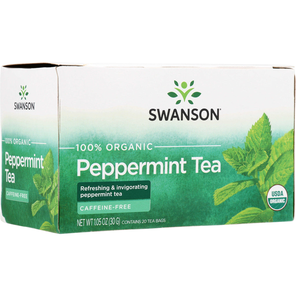 SWF081 | Swanson 100% Organic Peppermint Tea, caffeine-free, box of 20 tea bags, 1.05 oz (30 g), USDA Organic - Thumbnail