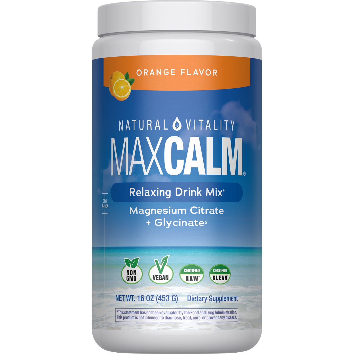NVT011 | Natural Vitality CALM magnesium supplement orange flavor front label