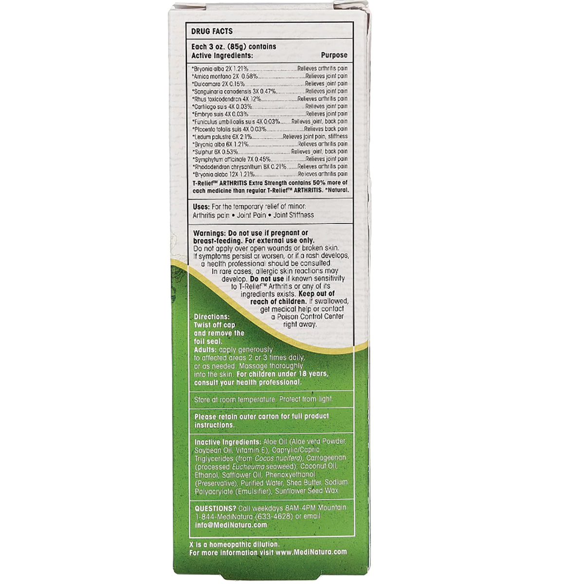 MNA028 | back label showing Drug Facts with active and inactive ingredients, warnings, directions, and contact information