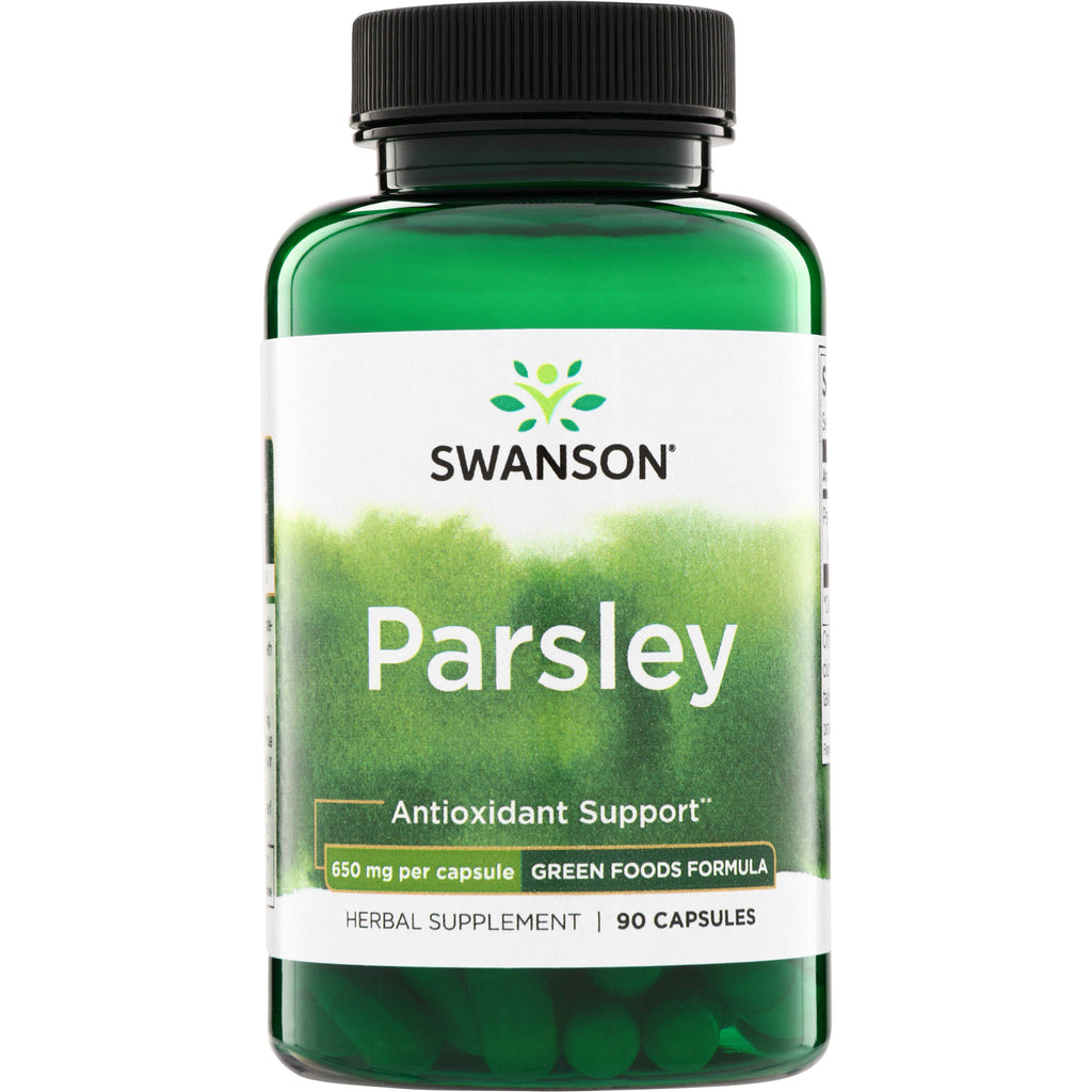 SWR054 | Swanson Parsley herbal supplement bottle, Antioxidant Support, 650 mg per capsule, 90 capsules - Thumbnail