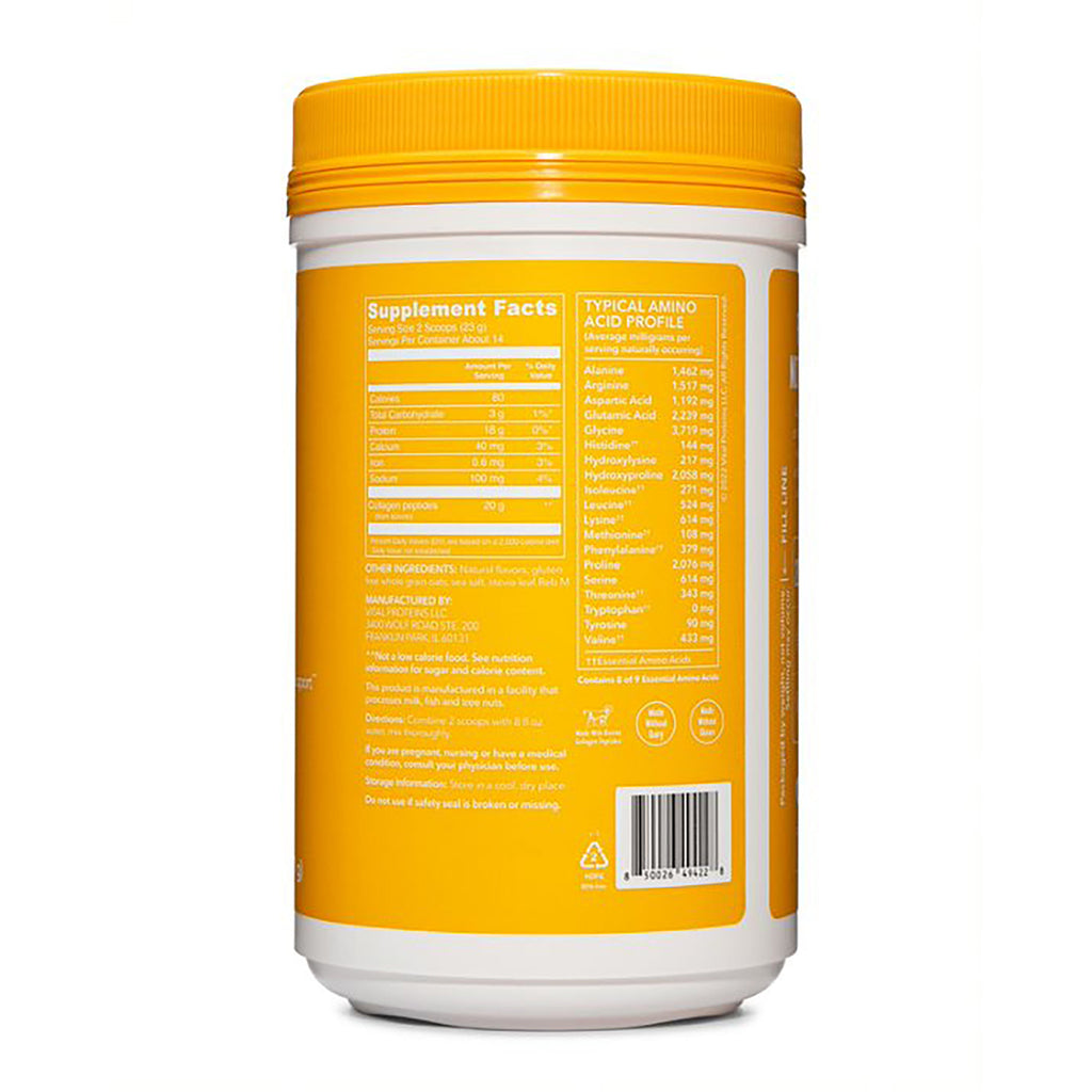 VPR053 | Back of yellow supplement tub with Supplement Facts and Typical Amino Acid Profile panels - Thumbnail