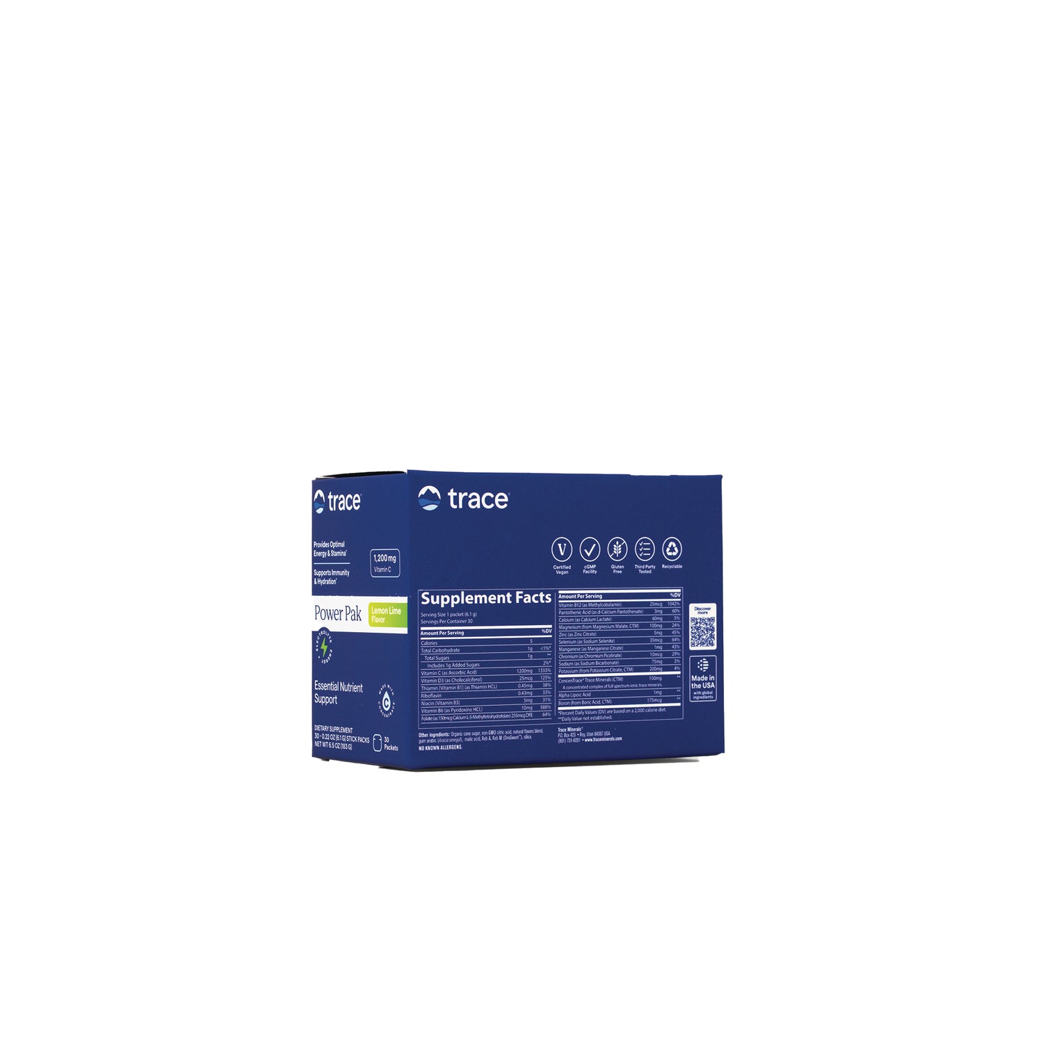 TM013 | Back of Trace Power Pak box showing Supplement Facts panel