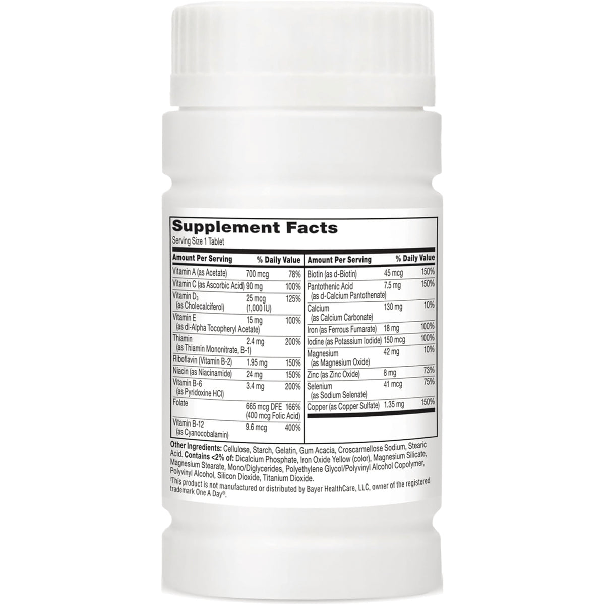 CNT219 | back label showing Supplement Facts panel and ingredient list on white vitamin bottle
