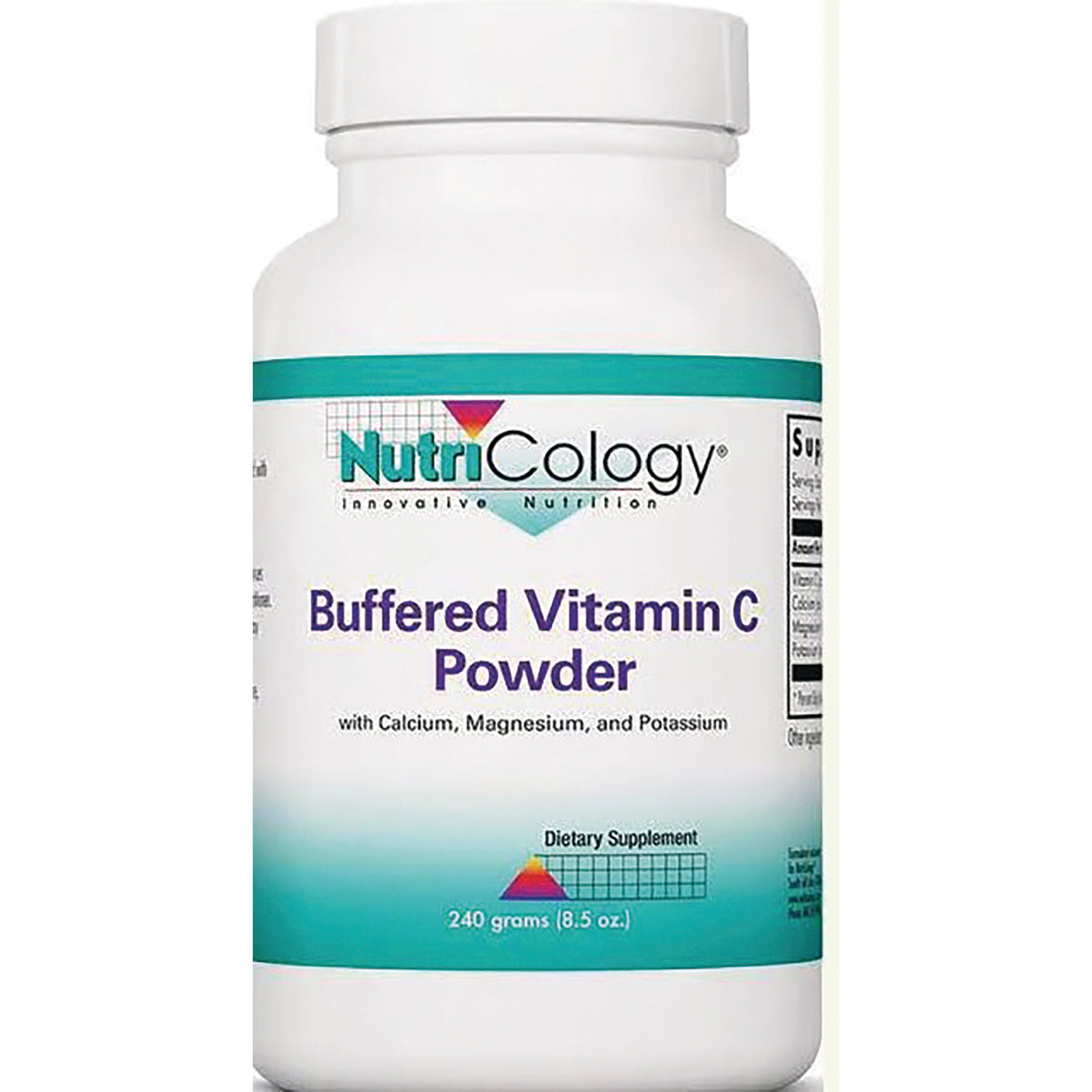 NCL016 | NutriCology Buffered Vitamin C Powder front label, 240 grams (8.5 oz) dietary supplement