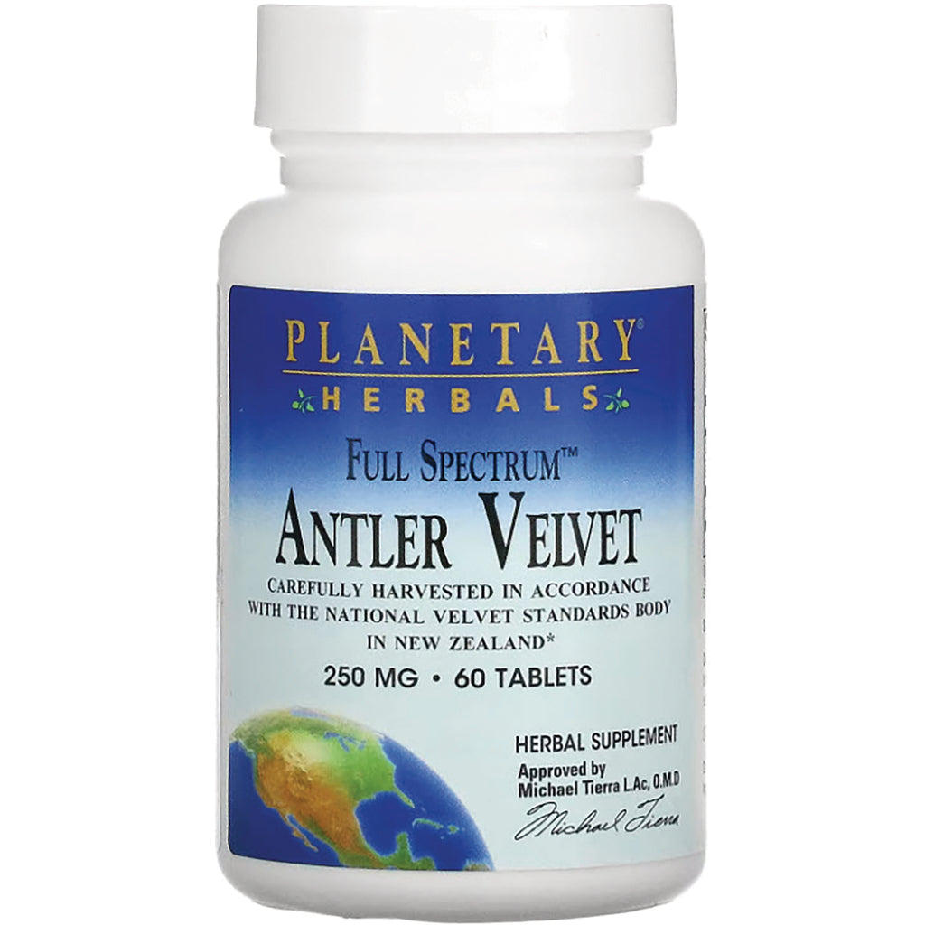 PF095 | Planetary Herbals Antler Velvet 250 mg 60 tablets white supplement bottle front label - Thumbnail