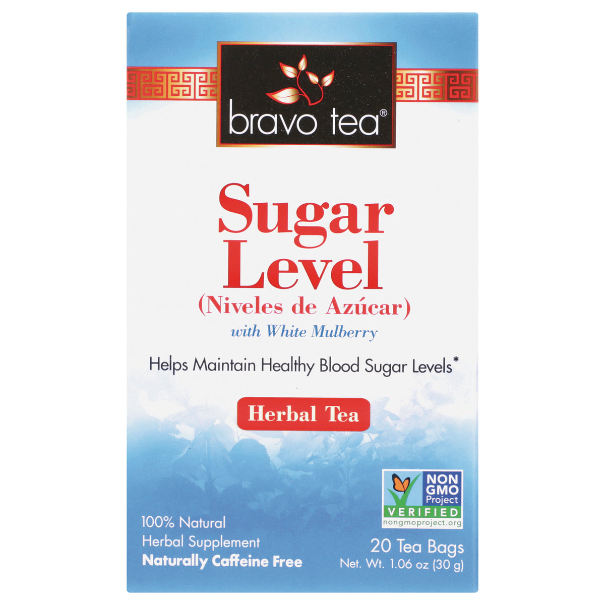 BVT002 | Bravo Tea Sugar Level herbal tea box with white mulberry, 20 tea bags, Non-GMO