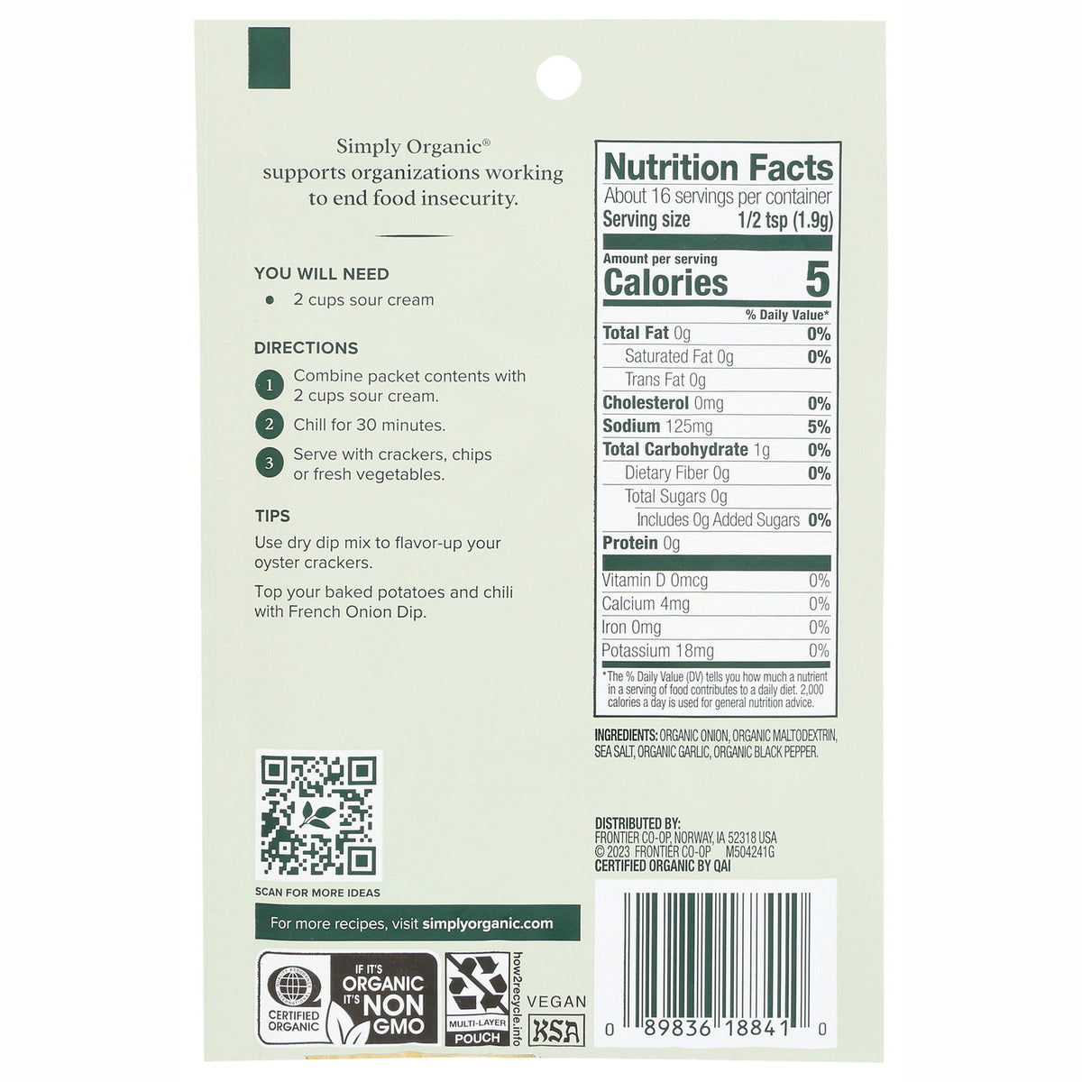 SMP005 | Back label with Nutrition Facts, directions, ingredients, QR code, and barcode