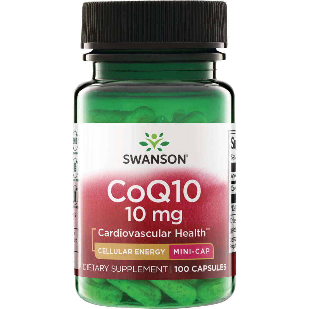 SW857 | Swanson CoQ10 10 mg per capsule Mini-Cap, 100-capsule bottle, Cardiovascular Health - Thumbnail