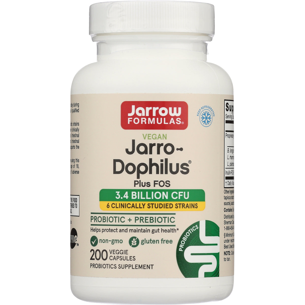 JR021 | Jarrow Formulas Jarro-Dophilus probiotic bottle, 200 veggie capsules, 3.4 billion CFU, vegan