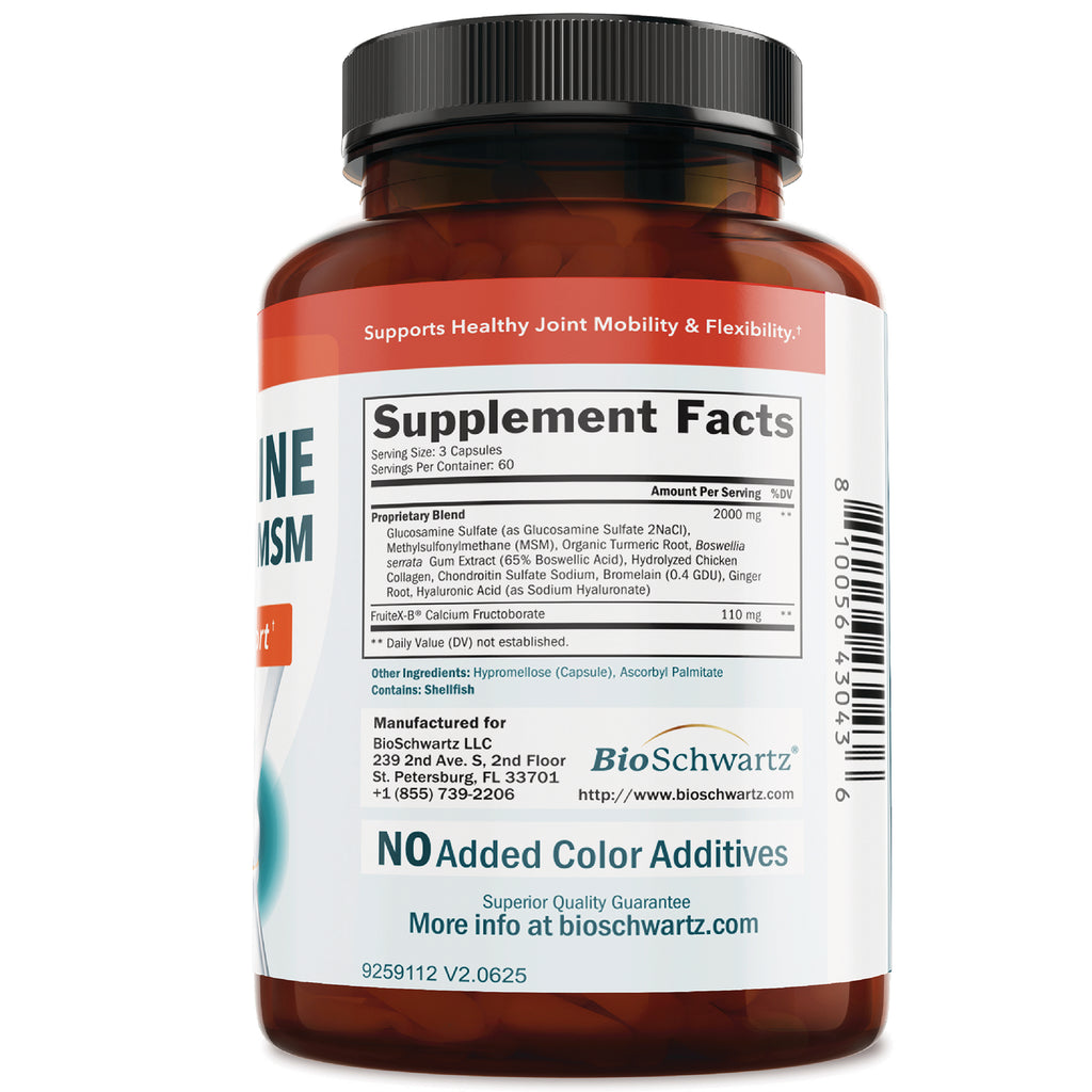 BSZ028 | Back label of supplement bottle showing Supplement Facts, ingredients, BioSchwartz logo and NO Added Color Additives - Thumbnail