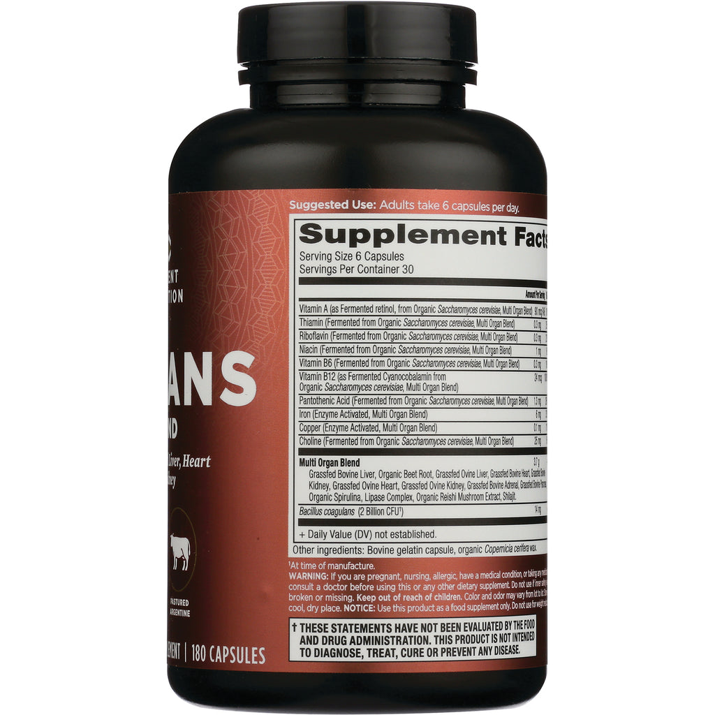 ATN099 | Supplement Facts panel and ingredient text on back of brown supplement bottle, 180 capsules - Thumbnail