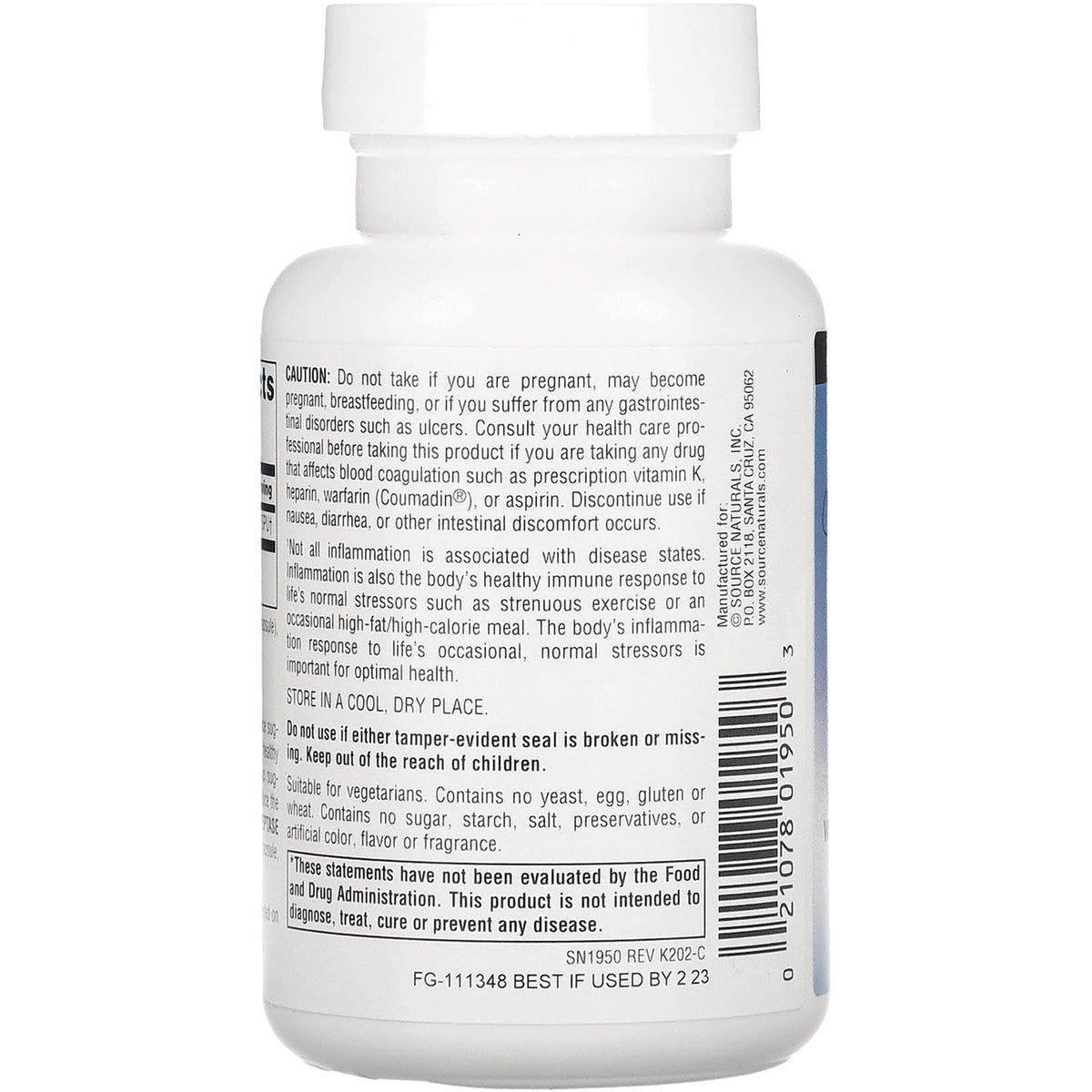 SN167 | Back label with caution, storage directions, FDA statement, and barcode