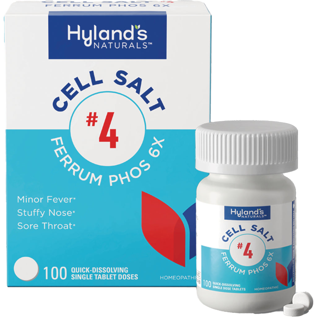 HY266 | Hyland's Naturals Cell Salt #4 Ferrum Phos 6X box and bottle with 100 quick-dissolving single tablet doses - Thumbnail
