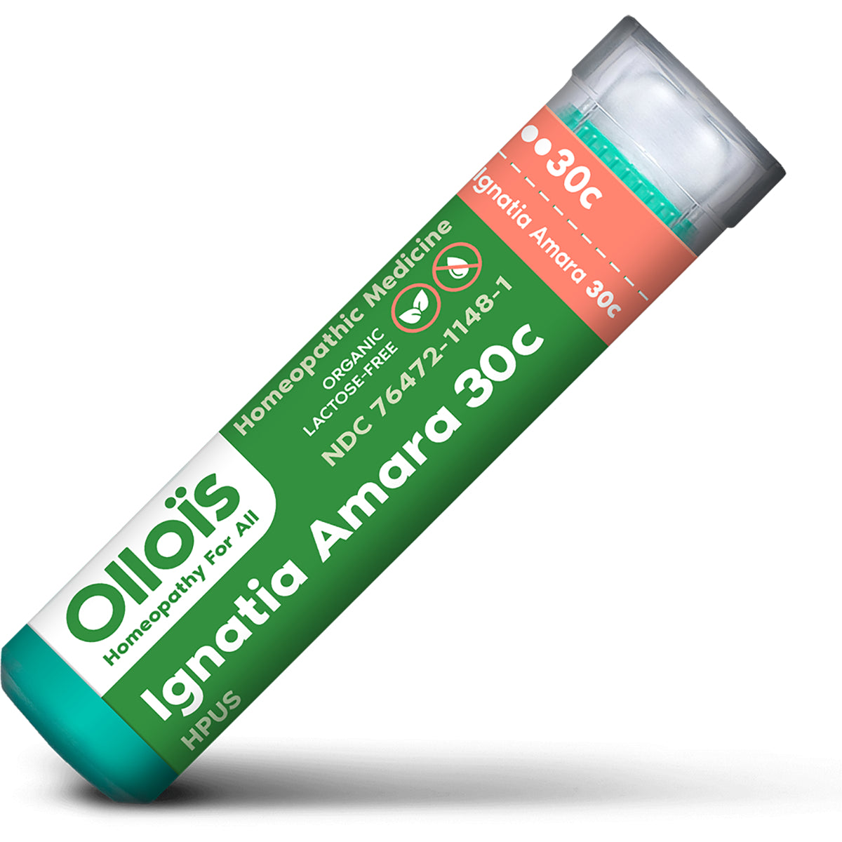 OLH005 | green tube of Ignatia Amara 30C homeopathic pellets with clear cap