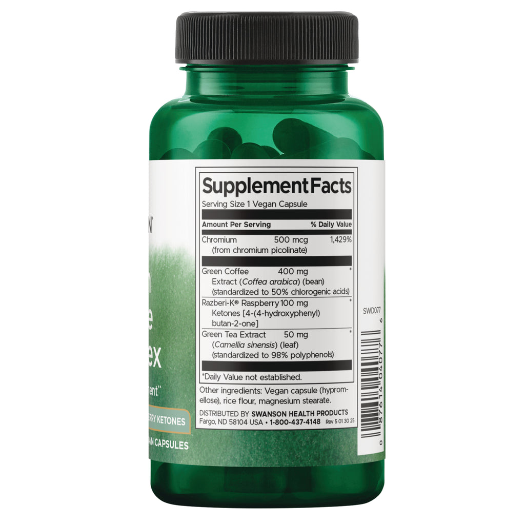 SWD077 | Supplement Facts panel for veggie capsule with chromium, green coffee bean extract, raspberry ketones and green tea - Thumbnail