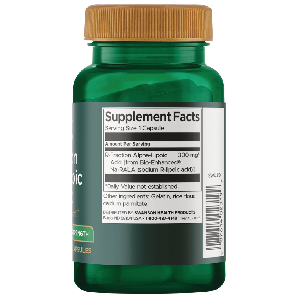 SWU319 | Back label with Supplement Facts for R-Fraction Alpha-Lipoic Acid 300 mg - Thumbnail