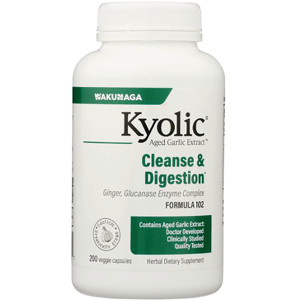 KY094 | Kyolic Aged Garlic Extract Cleanse & Digestion supplement bottle, Formula 102, 200 veggie capsules - Thumbnail