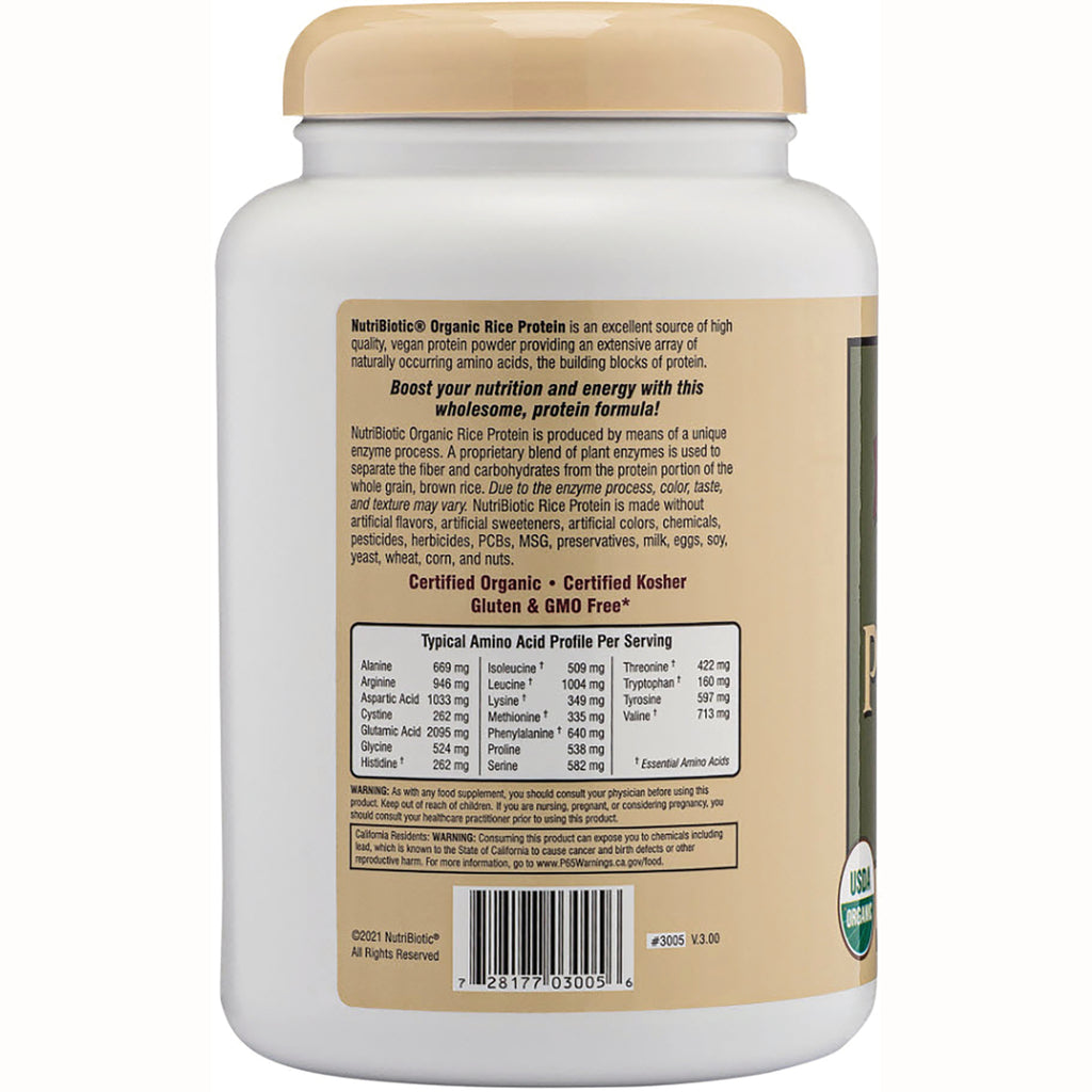 NUB019 | Back of white protein powder jar showing ingredient and nutrition panels, typical amino acid profile and barcode - Thumbnail