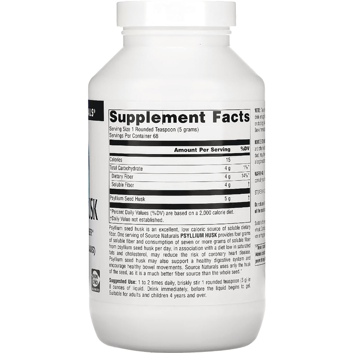 SN398 | Back label with Supplement Facts panel for psyllium seed husk powder