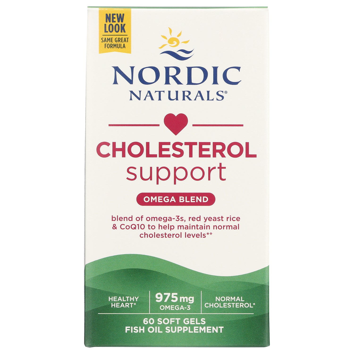 NRN025 | Nordic Naturals Cholesterol Support Omega Blend front packaging, 60 soft gels, 975 mg omega-3