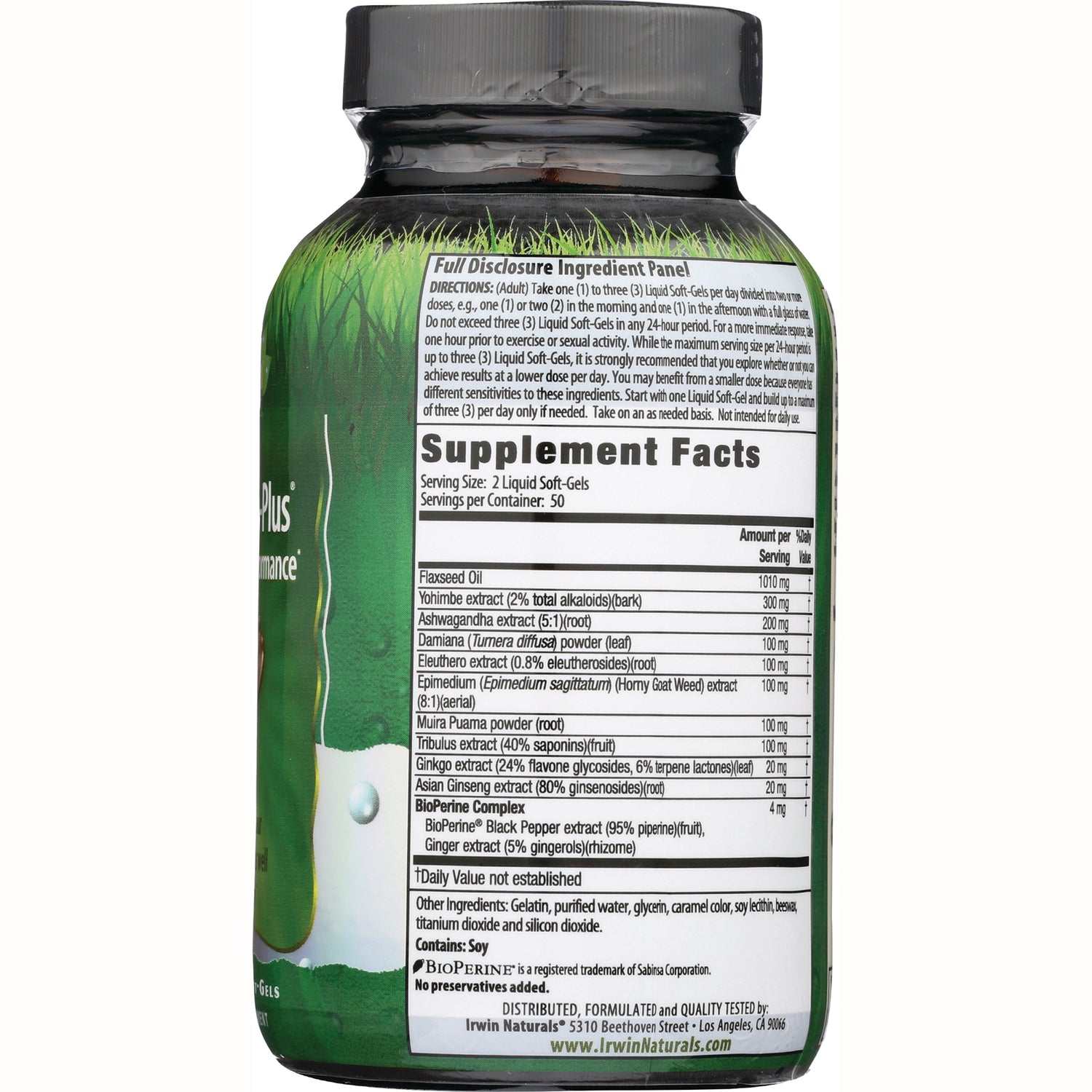 IR105 | back label with Supplement Facts panel and ingredient list on green supplement bottle
