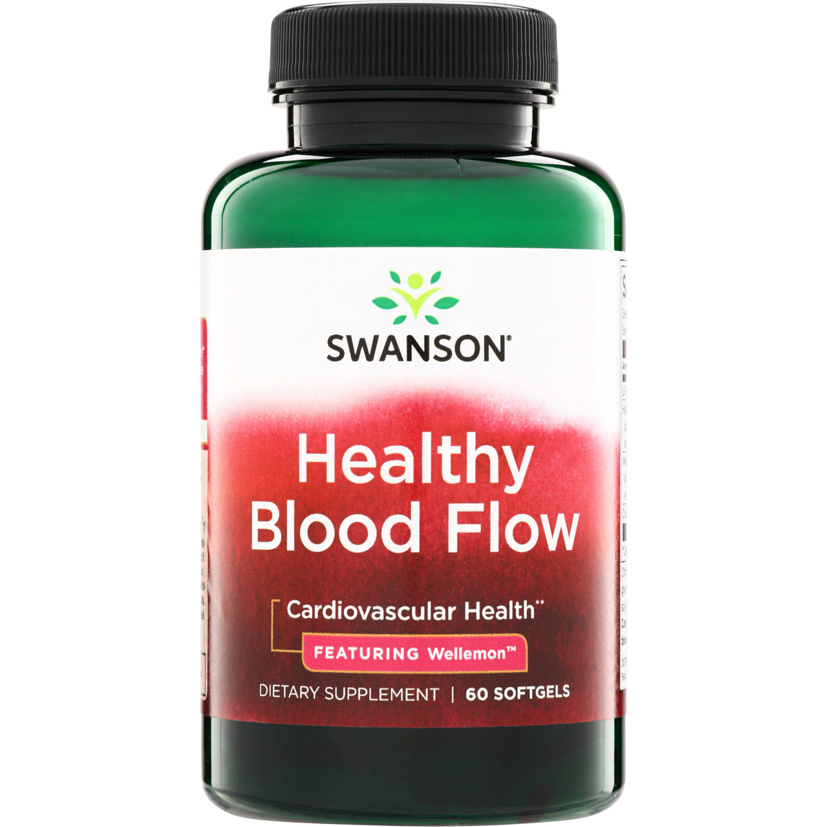 SW1854 | Swanson Healthy Blood Flow supplement bottle, Cardiovascular Health, Featuring Wellemon, 60 softgels