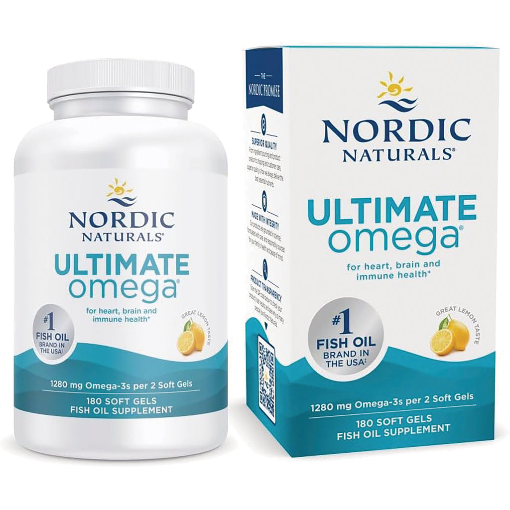 NRN009 | Nordic Naturals Ultimate Omega bottle and box, 180 soft gels, lemon flavor - Thumbnail
