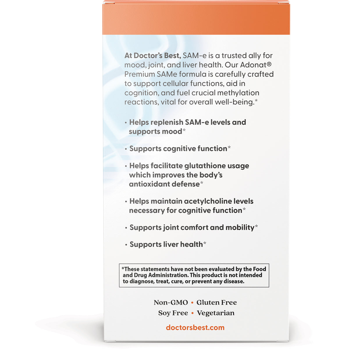 DB185 | back of supplement box listing benefits such as supports mood, cognitive and liver health and Non-GMO Gluten Free labeling