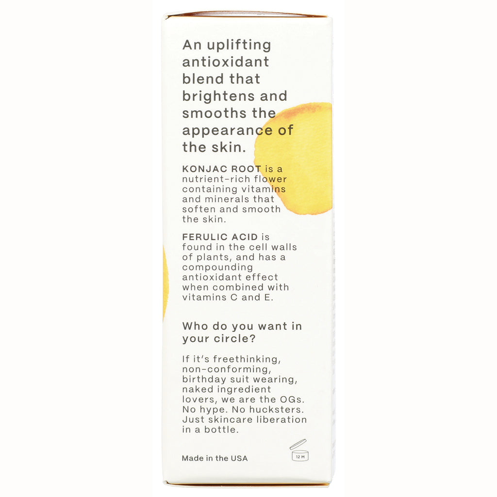 HIP005 | back of white skincare box showing ingredient descriptions KONJAC ROOT and FERULIC ACID and copy Who do you want in your circle? - Thumbnail