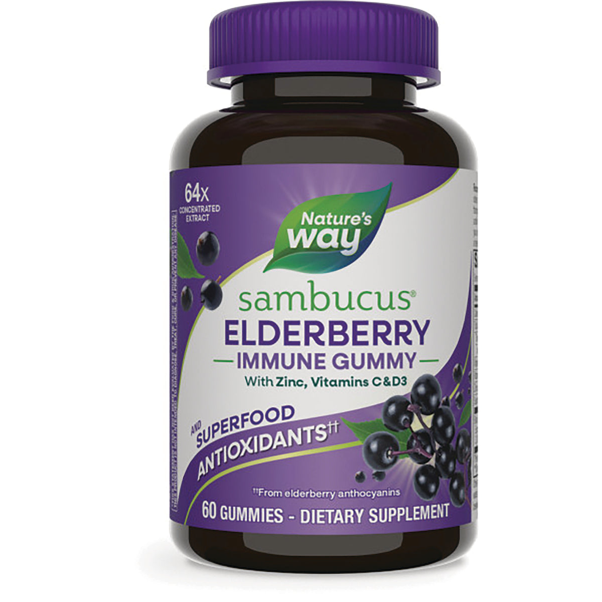 NW883 | Nature's Way Sambucus elderberry immune gummy bottle, 60 gummies label