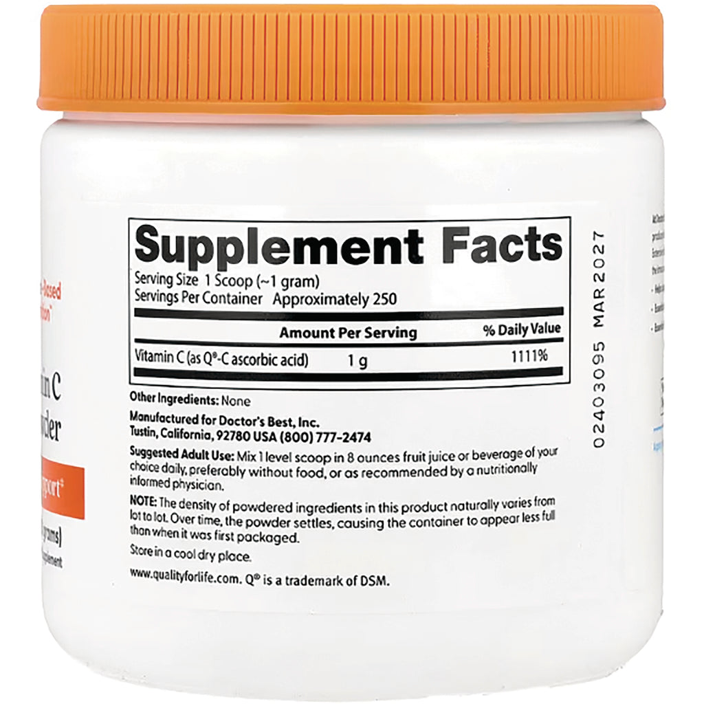DB222 | Back label of white supplement jar showing Supplement Facts panel listing Vitamin C 1 g and manufacturer info - Thumbnail