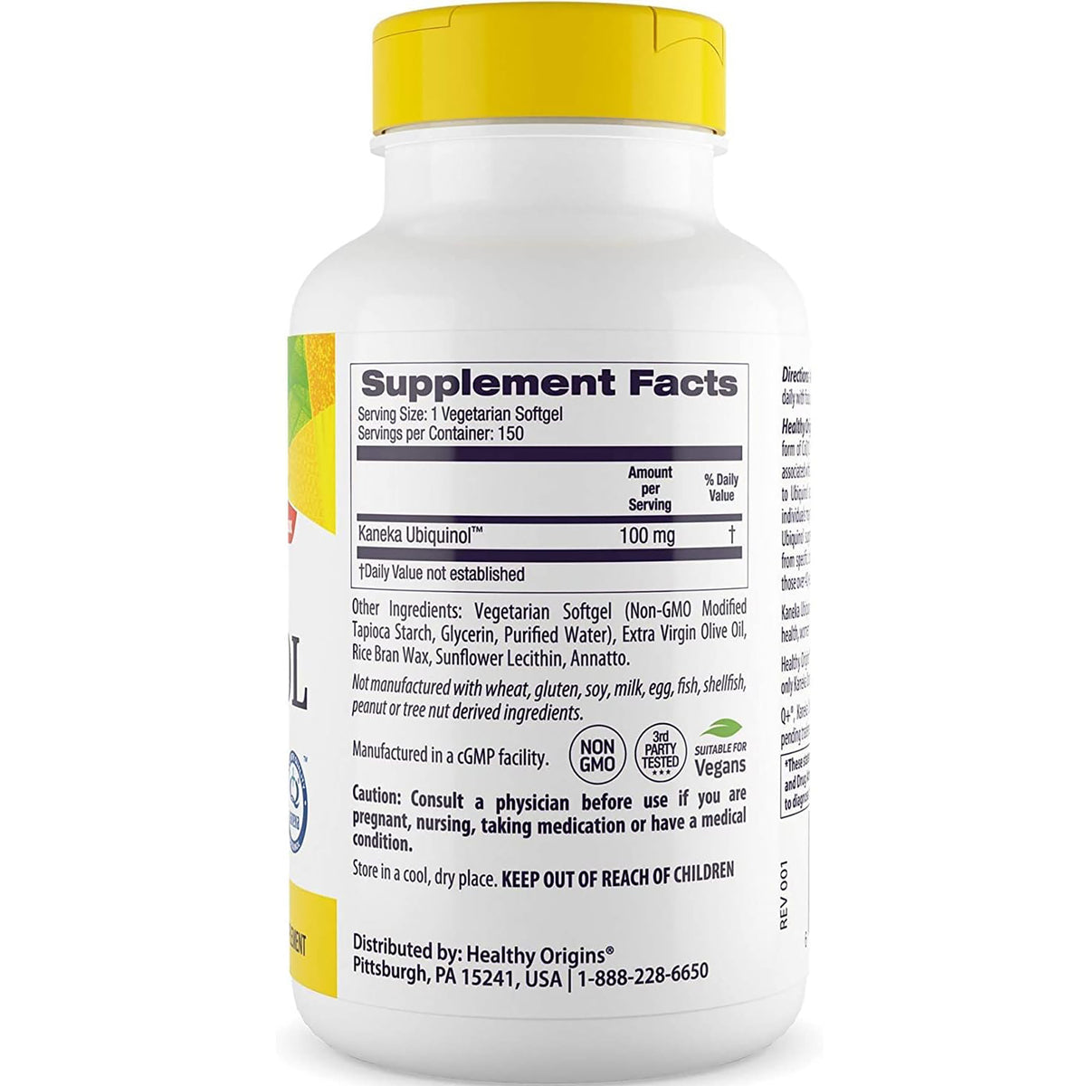 HRG189 | Back of white supplement bottle showing Supplement Facts panel, ingredients list, cautions and manufacturer information