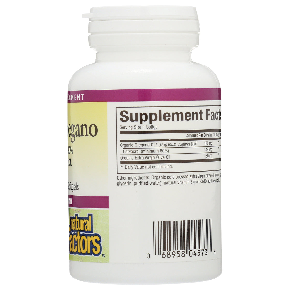 NFC181 | Back of white supplement bottle showing Supplement Facts panel, ingredient list, and barcode