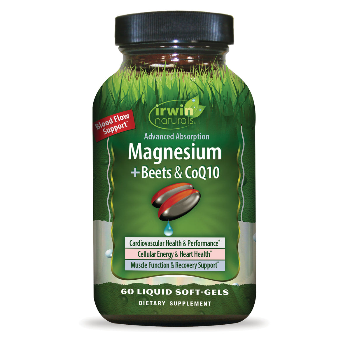 IR301 | Irwin Naturals Magnesium + Beets & CoQ10 60 liquid soft-gels bottle front label