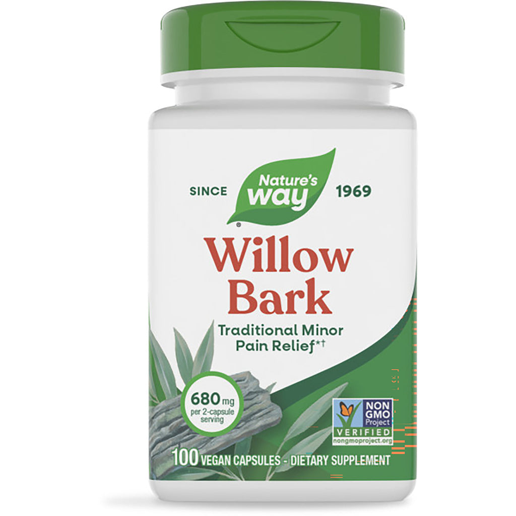 NW175 | Nature's Way Willow Bark dietary supplement bottle front label with green cap, 100 vegan capsules - Thumbnail