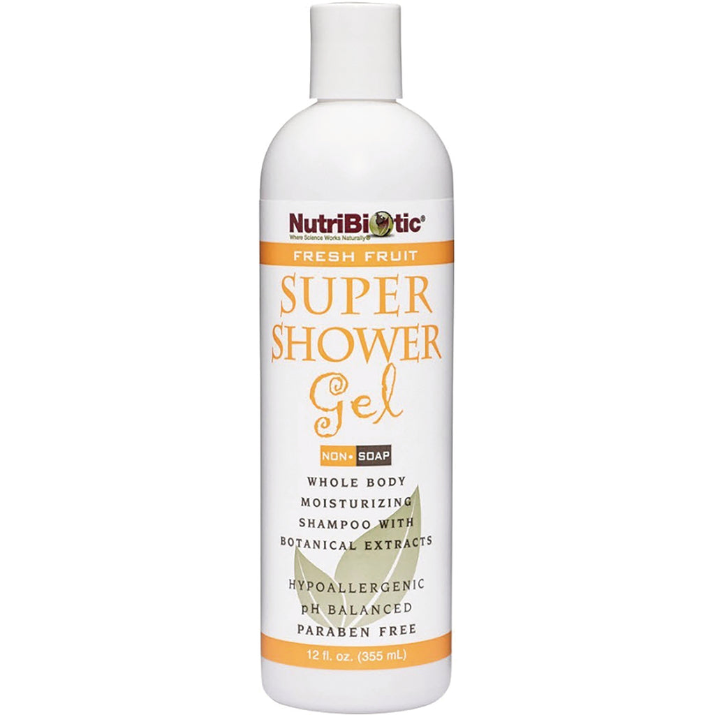 NUB009 | NutriBiotic Super Shower Gel Fresh Fruit white bottle non-soap whole body moisturizing shampoo 12 fl oz - Thumbnail