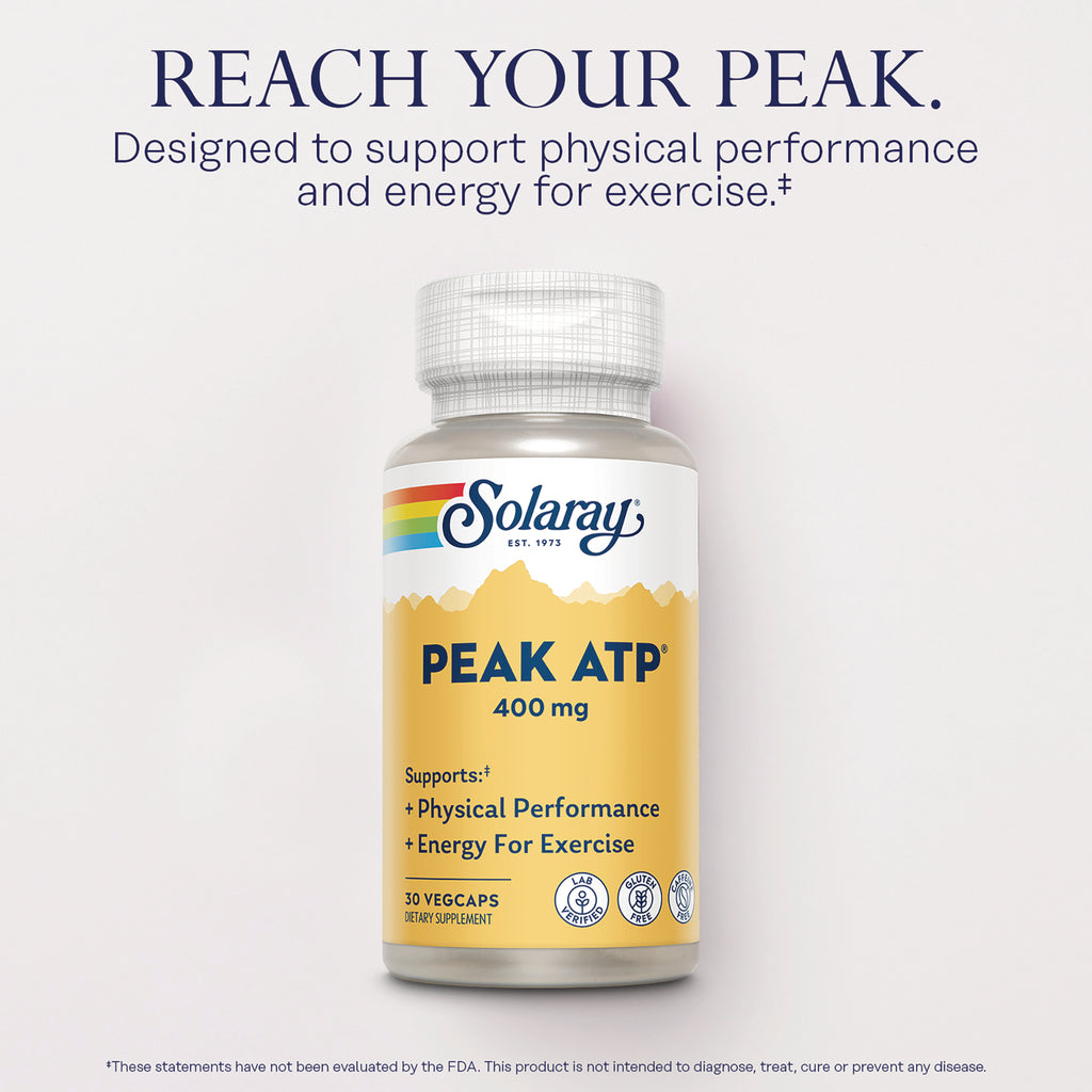 SLR533 | Solaray PEAK ATP 400 mg bottle front label, supports physical performance and energy for exercise - Thumbnail