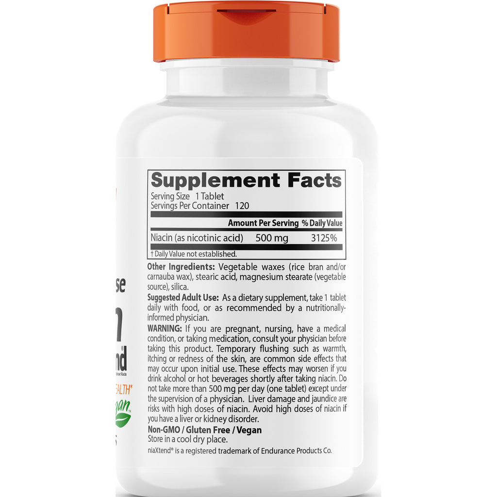 DB213 | back label with Supplement Facts panel showing Niacin 500 mg, serving size 1 tablet, ingredients and warnings - Thumbnail