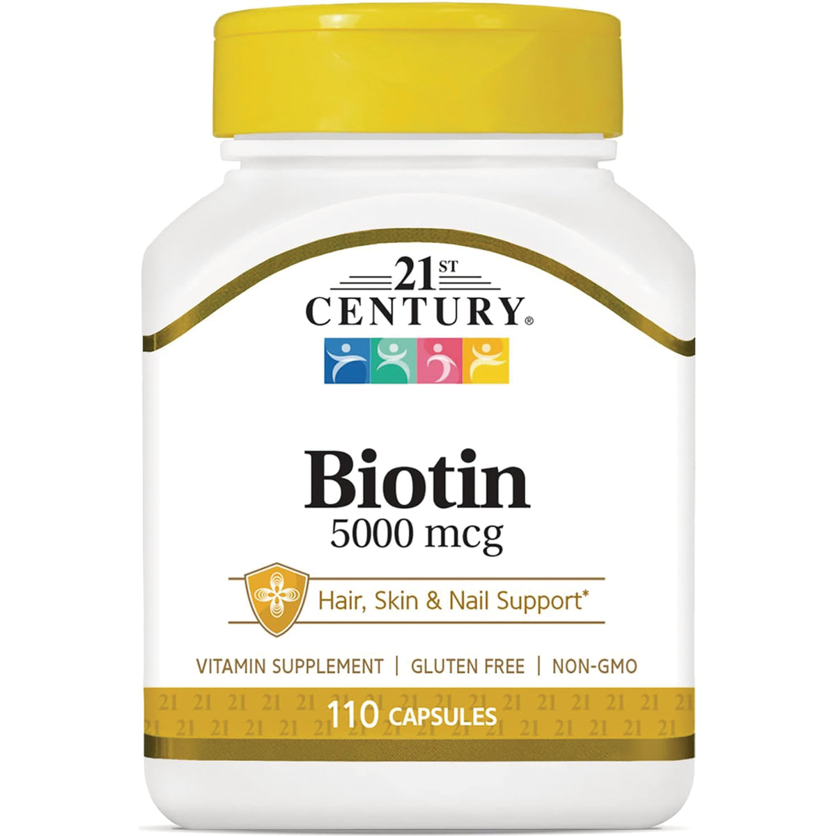 CNT015 | 21st Century Biotin 5000 mcg white bottle with yellow cap, 110 capsules