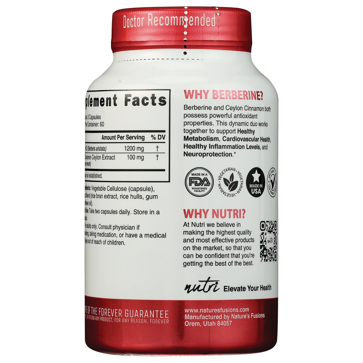 NFU001 | Back of white supplement bottle showing portion of Supplement Facts label and other ingredients